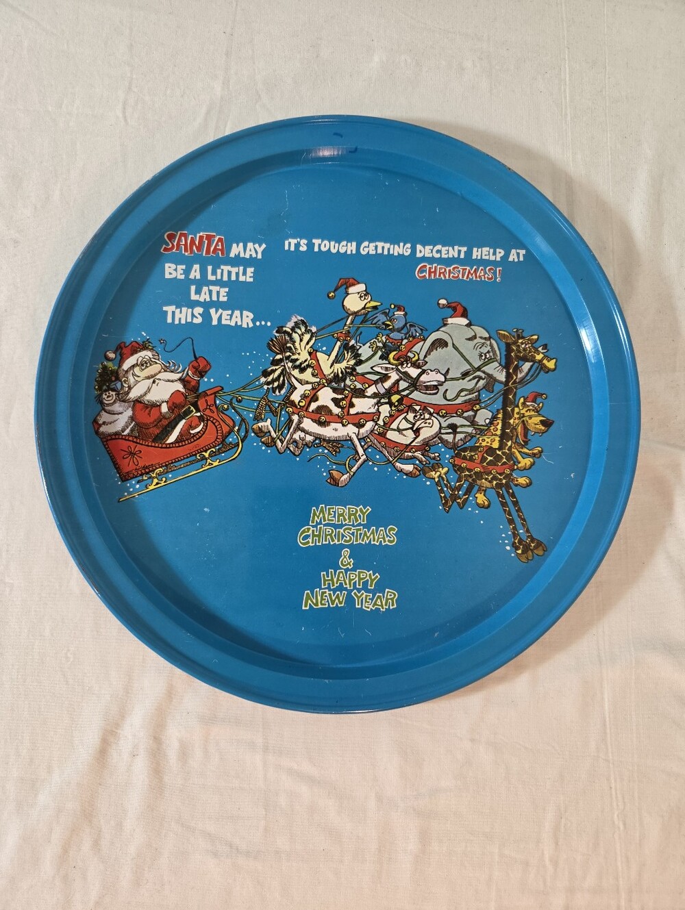 Vintage SANTA Christmas Tin Serving Platter